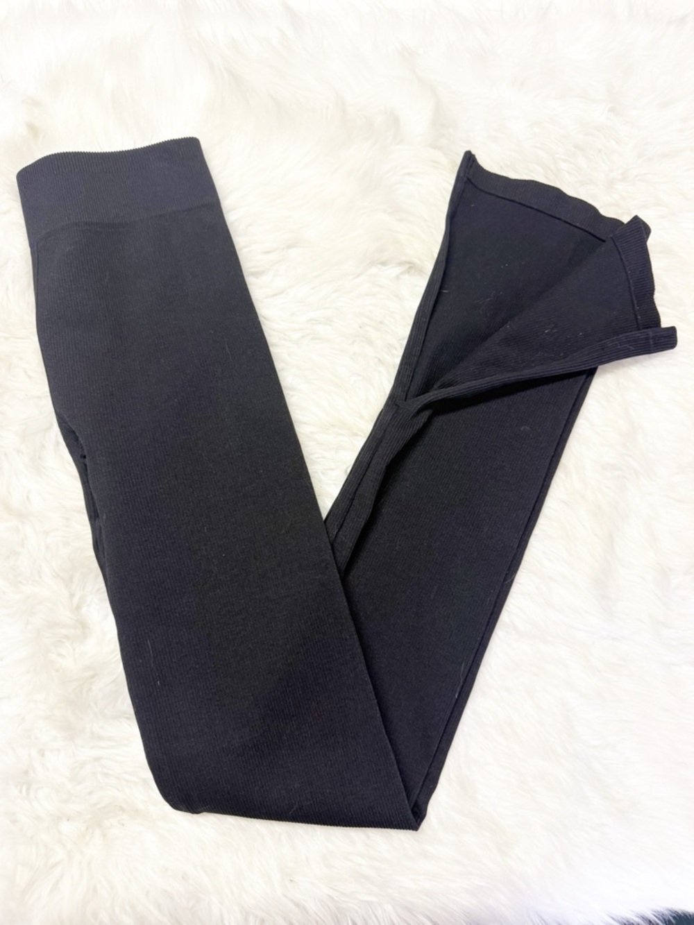 Fabletics Ribbed Black Split Hem Leggings Size Small High Rise Stretch - Picture 5 of 7